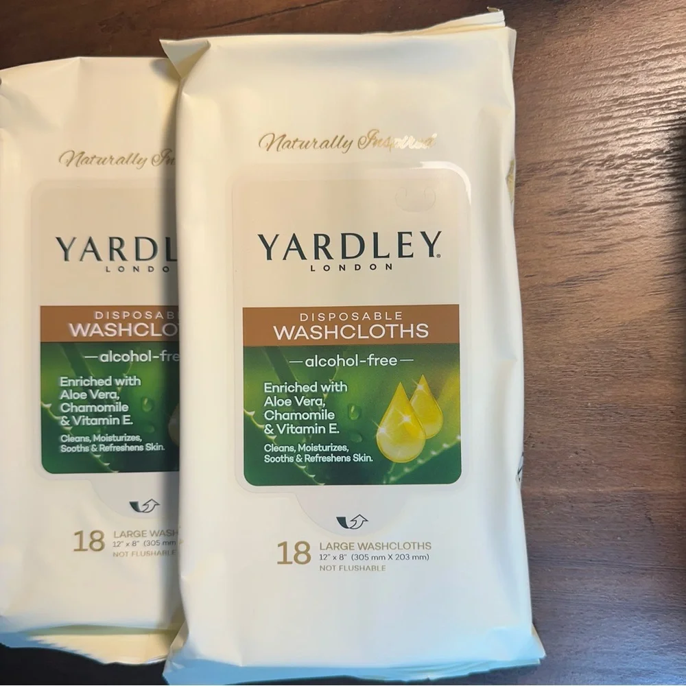 Yardley London Disposable Washcloths 3pk 18ct Large Wipes Aloe Chamomile Vit E